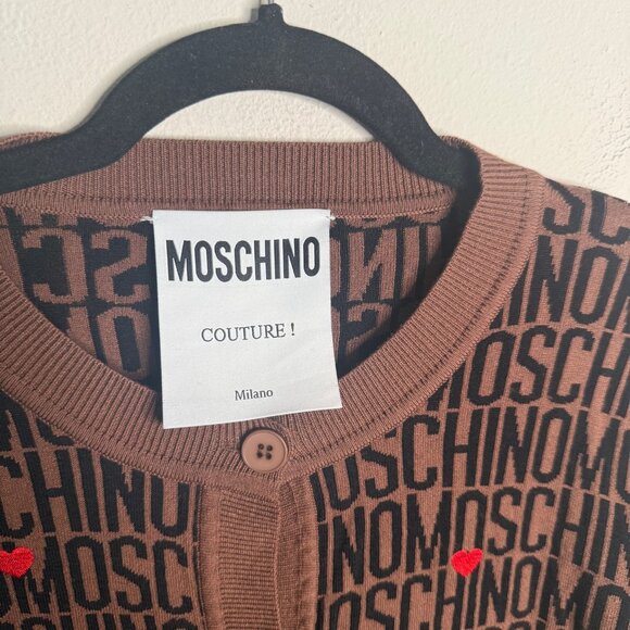 Moschino Couture Women's Brown Logo and Heart Print Cardigan - Size M medium - Picture 3 of 5